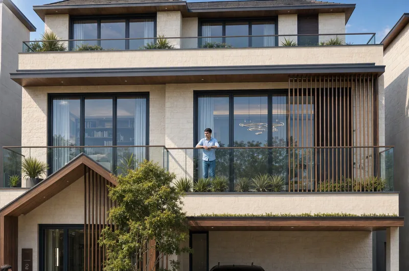 Bannerghatta villa facade with timber louvres